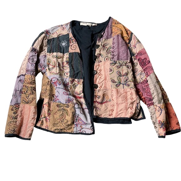 Anii by Natural Patchwork Embroidered Floral Jacket Coat Size Large Boho - Picture 1 of 6